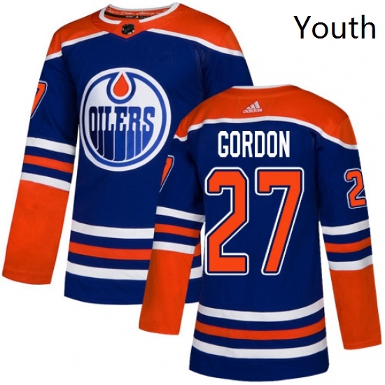 Youth Adidas Edmonton Oilers 27 Boyd Gordon Authentic Royal Blue Alternate NHL Jersey